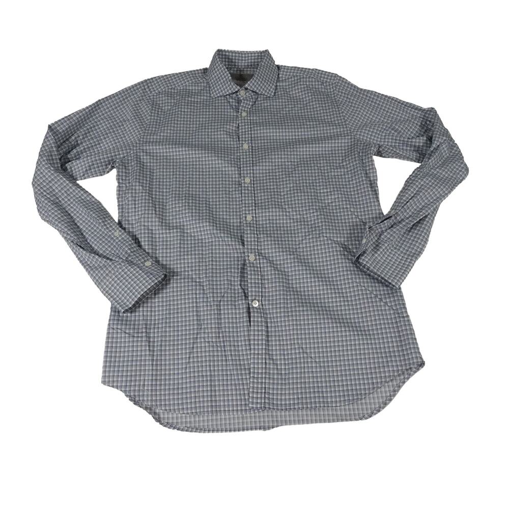 Canali Impeccabile Check Button Shirt Long Sleeve Made Italy Men's Large